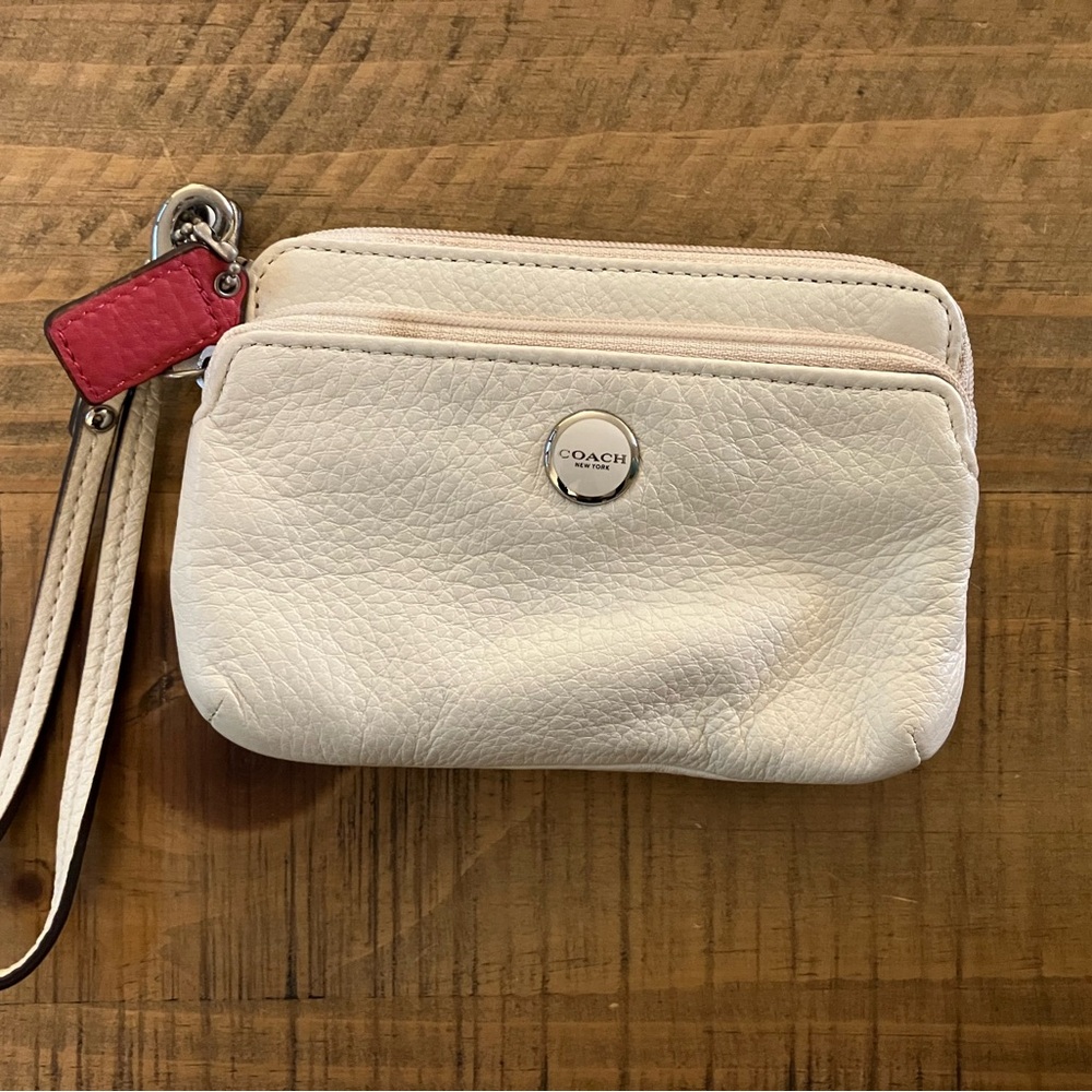 Coach white leather wristlet
